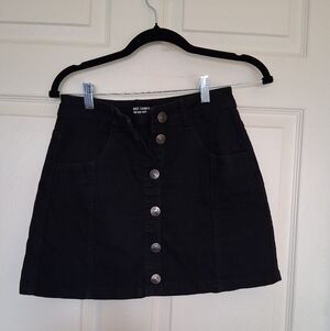Black Button-Front Mini Skirt